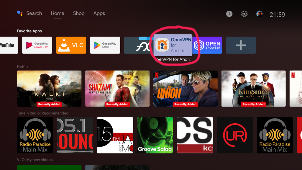 VPN connection on Android TV and Smart TV using  OpenVPN for Android and Liberator VPN