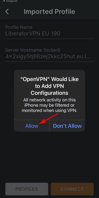 Разрешить приложению создать VPN подключение в вашем телефоне